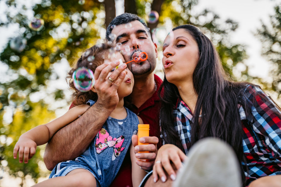 Blowing soap bubbles competition