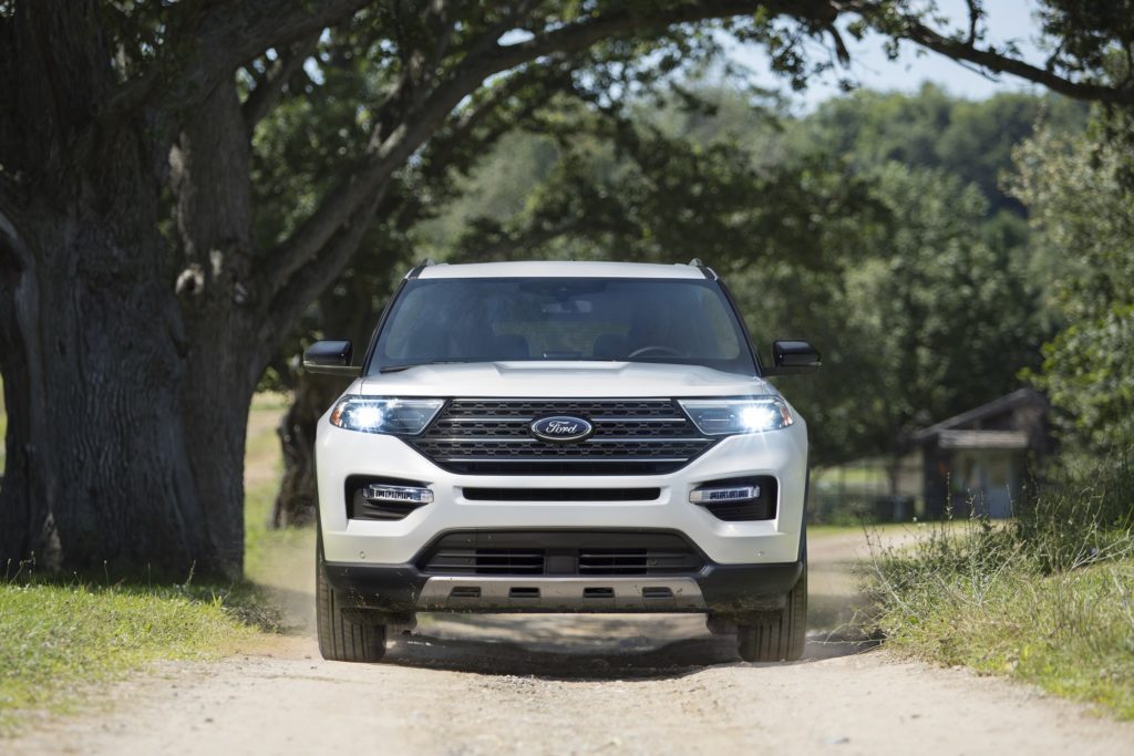 2022 Explorer King Ranch trim seen from the front on a dirt road
